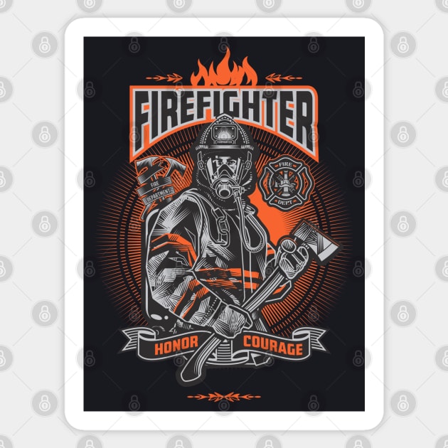 Honor and Courage- Firefighter Wearing Protective Gear Holding Axe Sticker by Vector-Artist